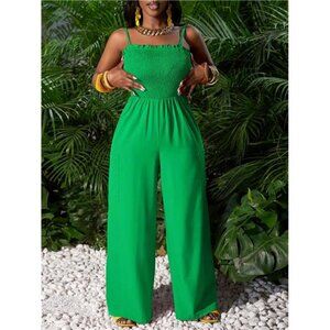Women's Vacation Casual Spaghetti Strap High Waist Wide Leg Jumpsuit